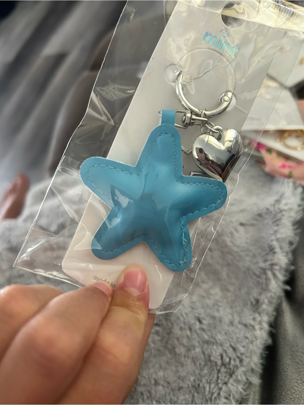 4/$50 Mint Blue Starfish Keychain with Silver Heart Charm